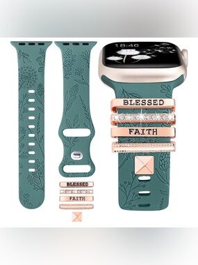 Floral charm silicone Watch Band Blessed' Faith' dog,blessed,  (chose yours)